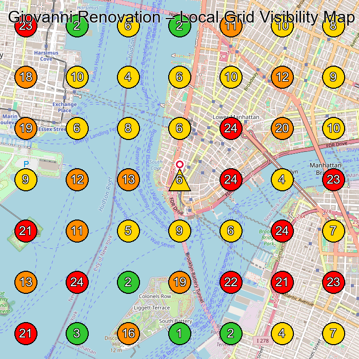 Giovanni Renovation Construction Company GeoGrid ranking map for New York NY